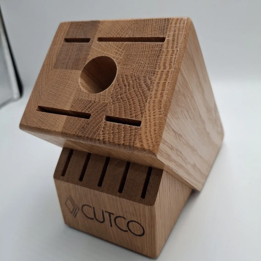 CUTCO 13-Slot Wood Knife Block Oak Holder Storage 12 Knives + Sharpener USA Made